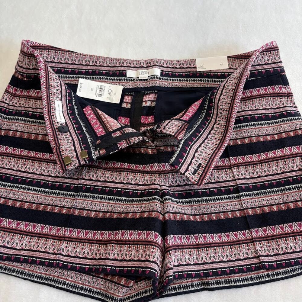 LOFT Jacquard Knit Riviera Shorts(2) Navy Aztec Pink Geometric Pattern Size 10 - Picture 6 of 16